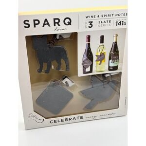 SPARQ Home Slate Wine & Spirit Notes 3-Piece Set Dog Bird Square Tags 141D NEW